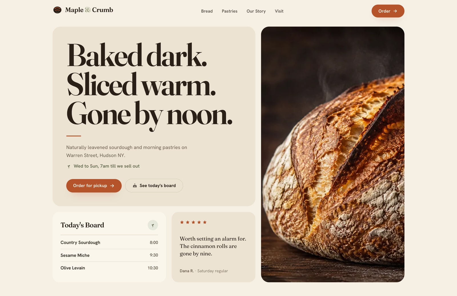 Maple & Crumb bakery website, designed by Arc Reach