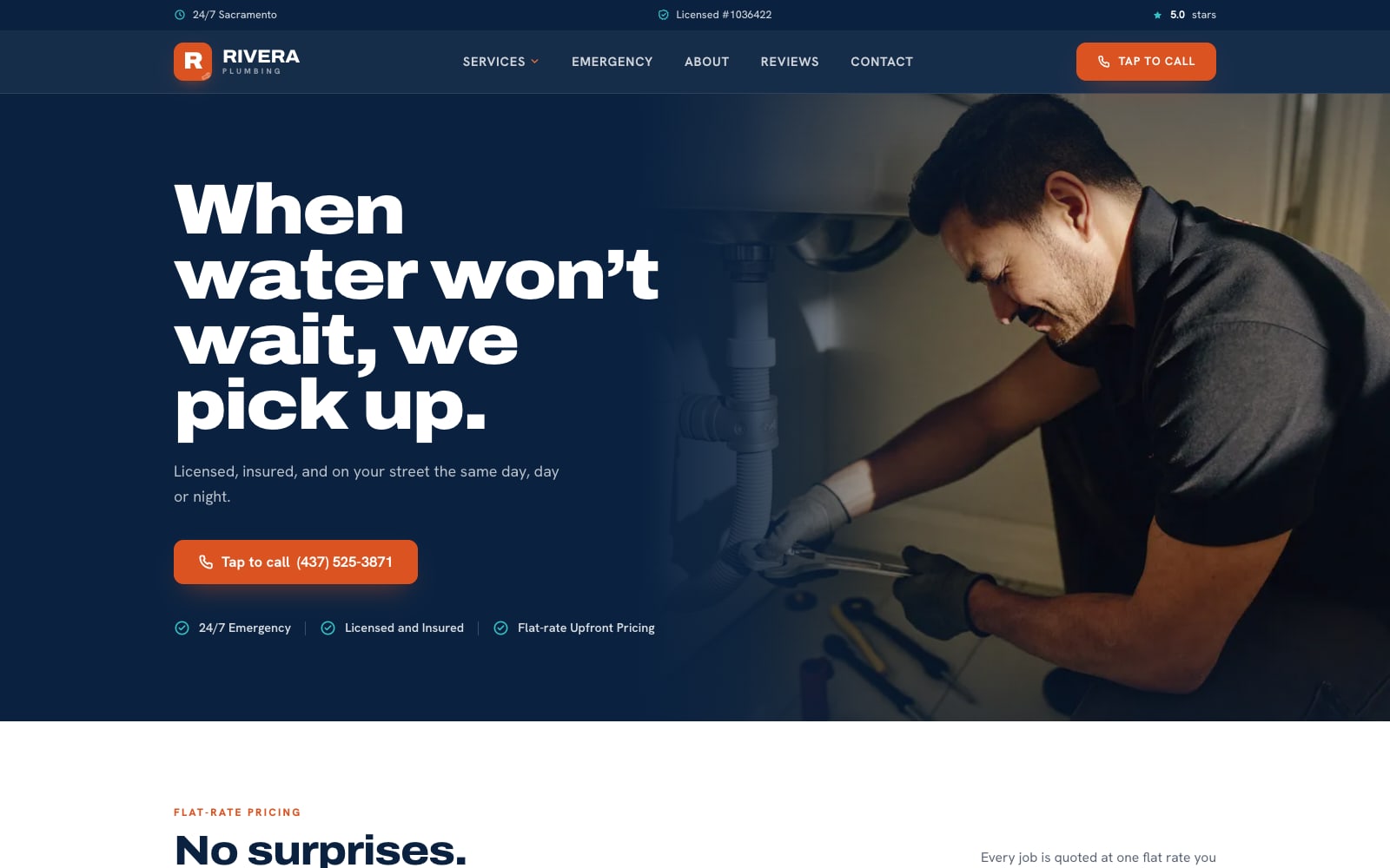 Rivera Plumbing website, designed by Arc Reach